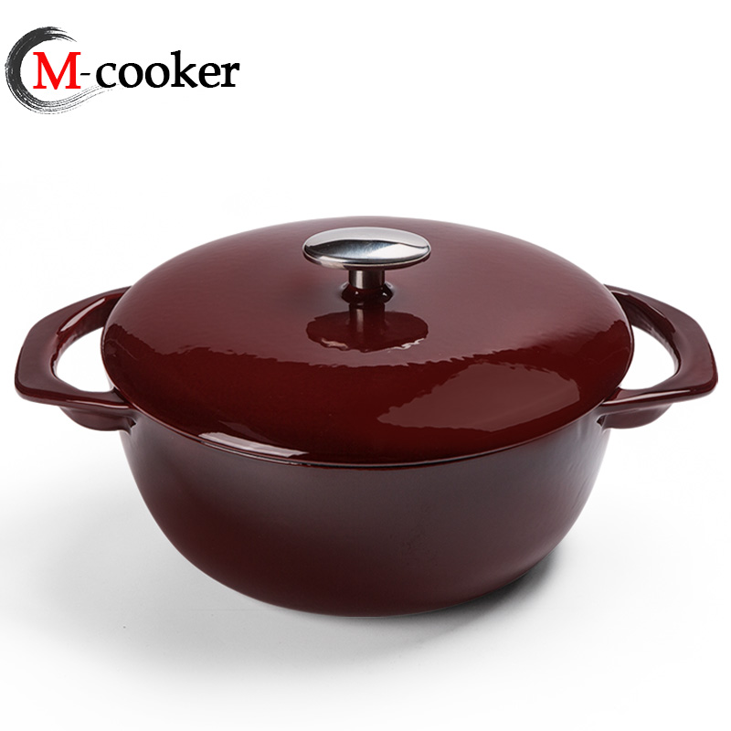 High-end design enamel pot cast iron casserole with stainless steel solid knob