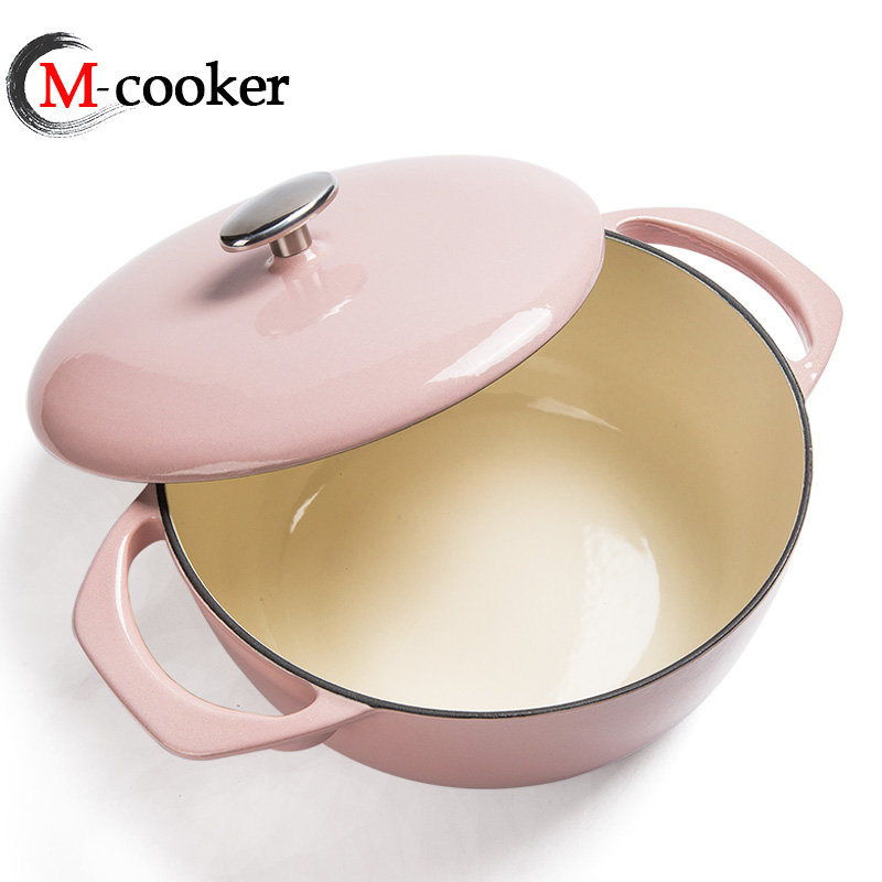 High-end design enamel pot cast iron casserole with stainless steel solid knob