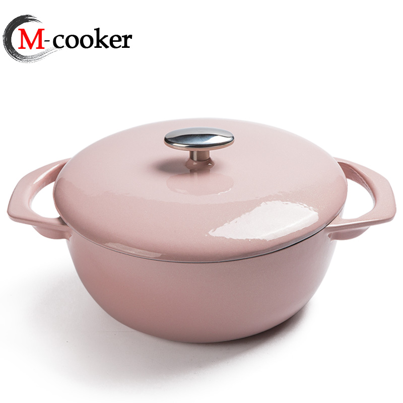 High-end design enamel pot cast iron casserole with stainless steel solid knob