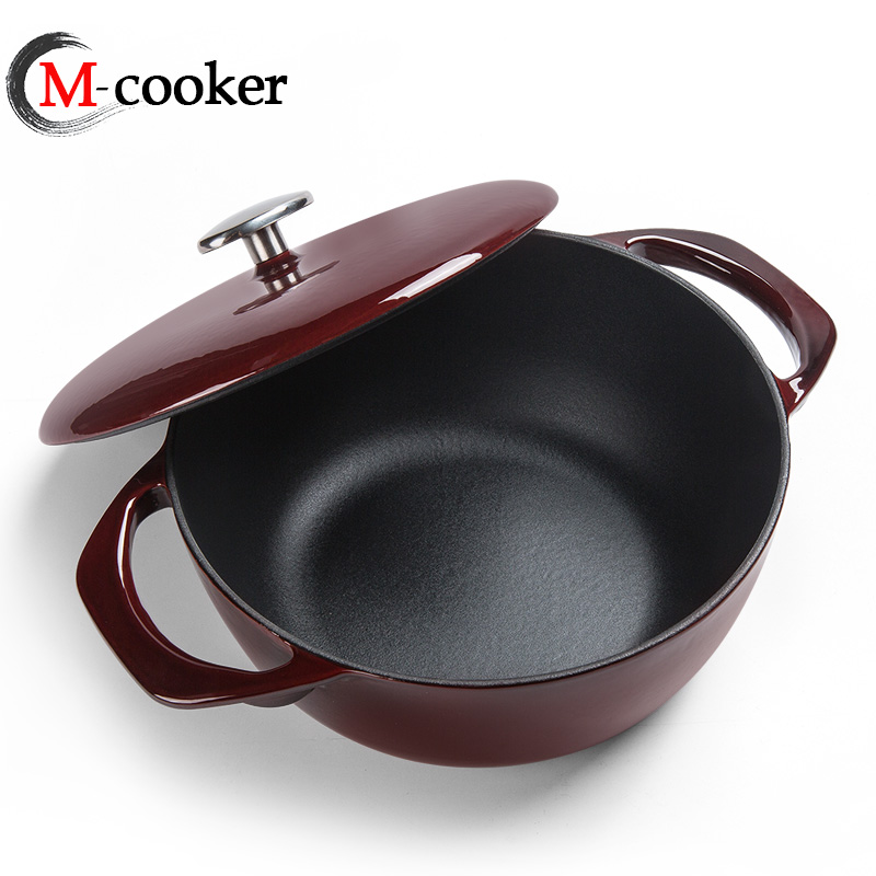 High-end design enamel pot cast iron casserole with stainless steel solid knob