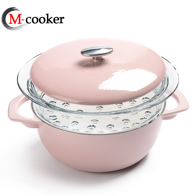 High-end design enamel pot cast iron casserole with stainless steel solid knob