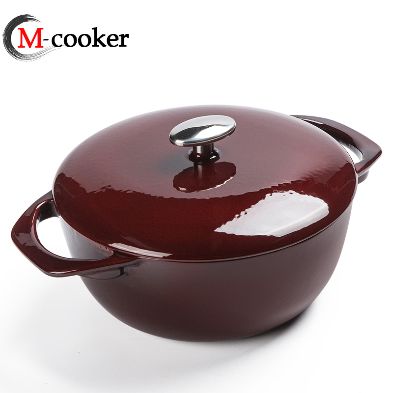 High-end design enamel pot cast iron casserole with stainless steel solid knob