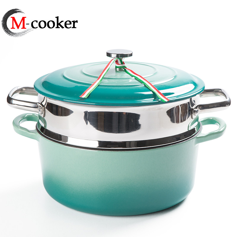 big size cast iron enamel coating pot casserole with steamer for family