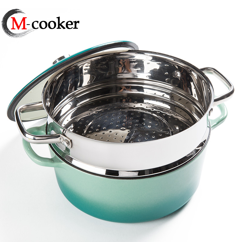 big size cast iron enamel coating pot casserole with steamer for family