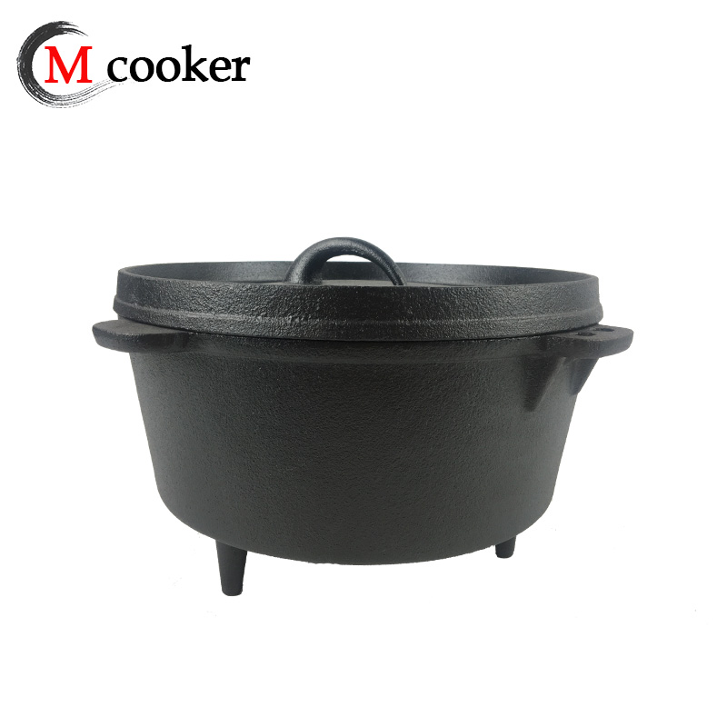 Outdoor picnic cast iron cookware with vegetable oil coating and two handle