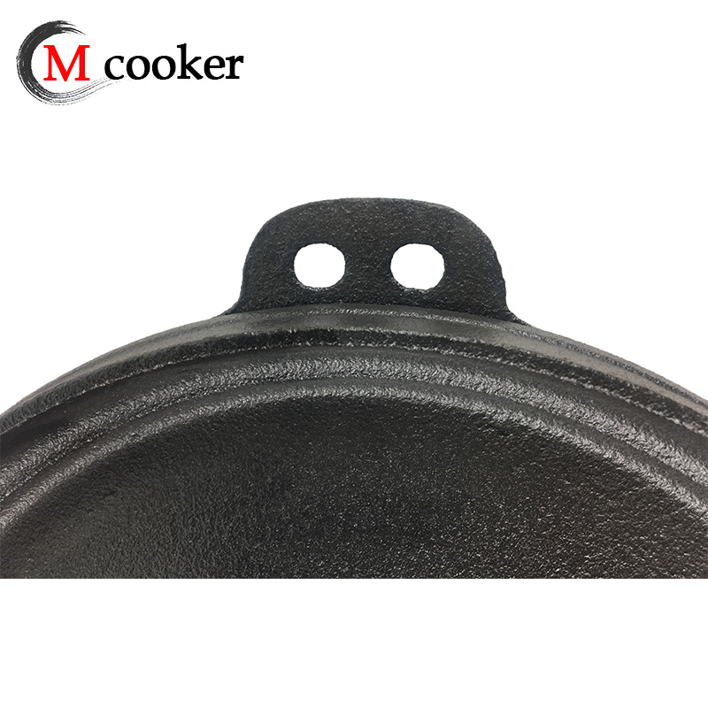 Outdoor picnic cast iron cookware with vegetable oil coating and two handle