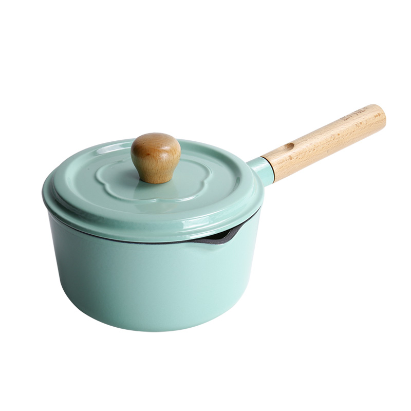 18cm cast iron enamel saucepan with wooden handle