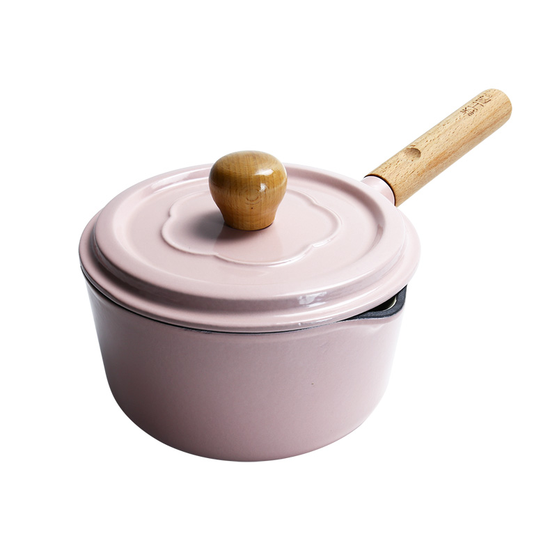 18cm cast iron enamel saucepan with wooden handle