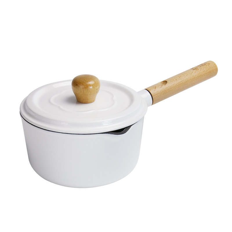 18cm cast iron enamel saucepan with wooden handle