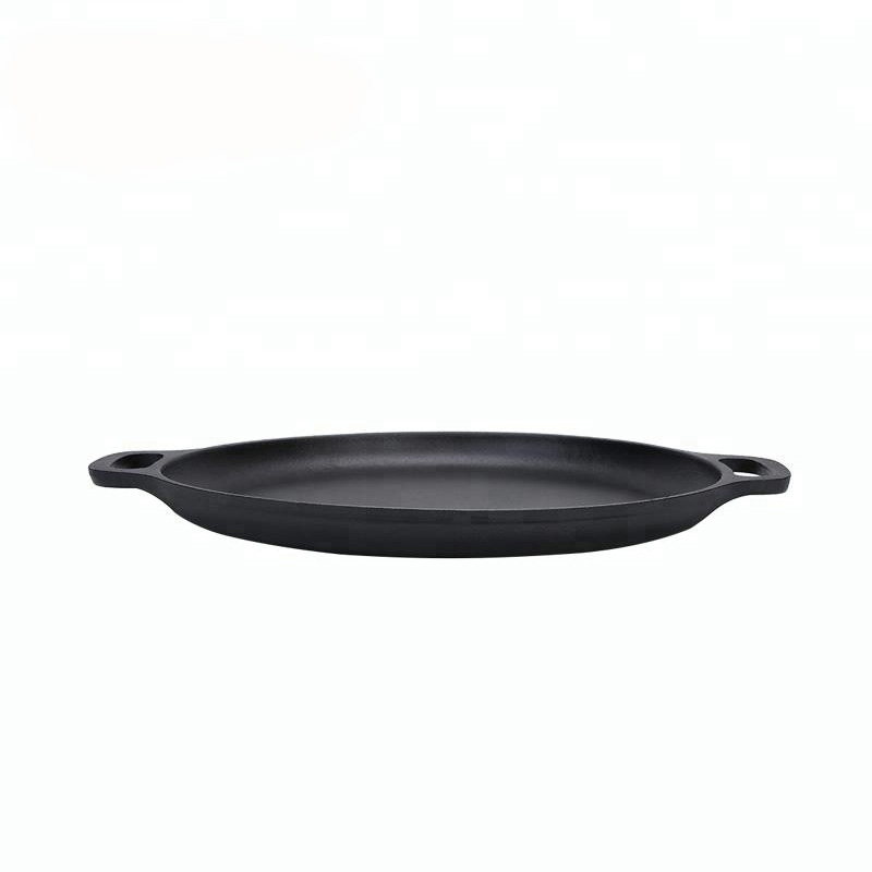 Cast iron pizza pan with two handles and pre-seasoned coating 30cm diameter