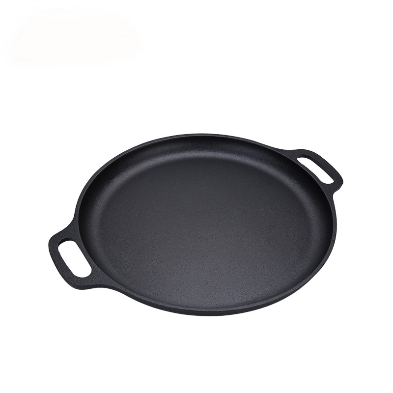 Cast iron pizza pan with two handles and pre-seasoned coating 30cm diameter