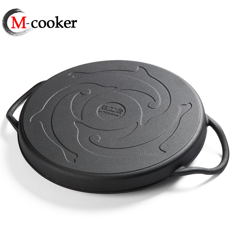 Durable flat bottom preseasoned coating cast iron pizza pan customized logo