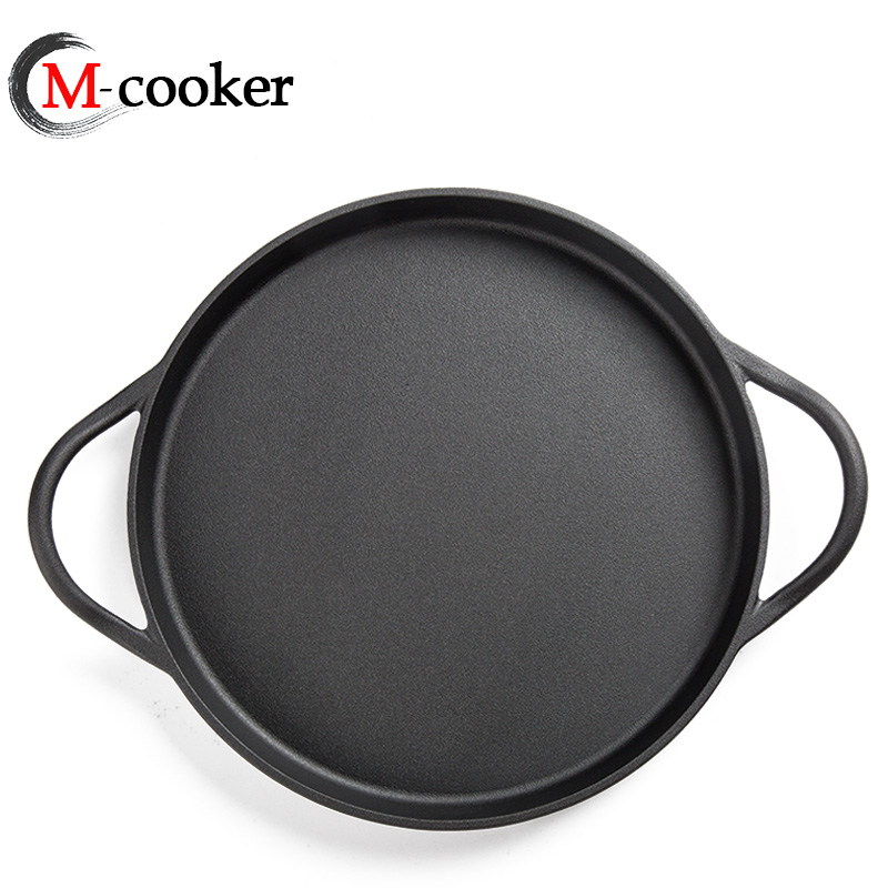 Durable flat bottom preseasoned coating cast iron pizza pan customized logo