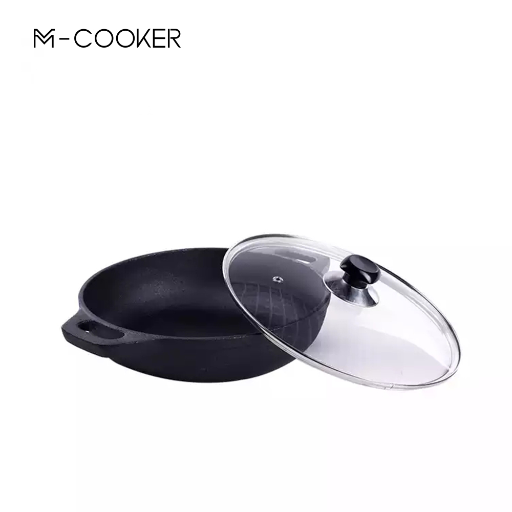 M-cooker cast iron pre-seasoned coating pizza pan with two handles