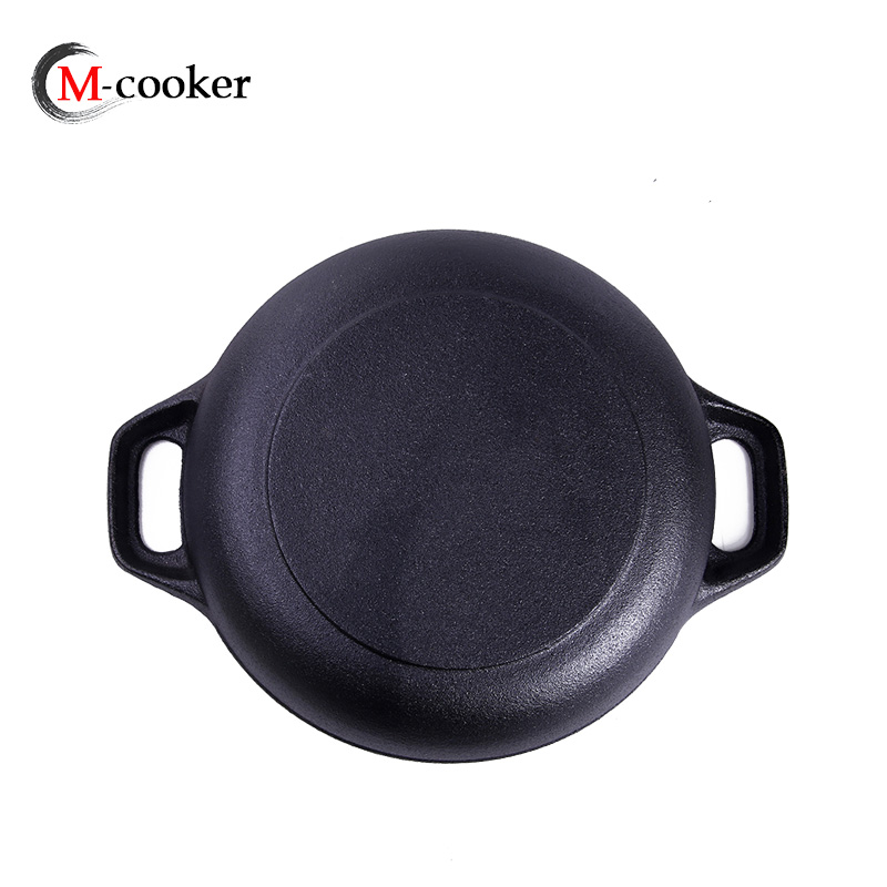 M-cooker cast iron pre-seasoned coating pizza pan with two handles