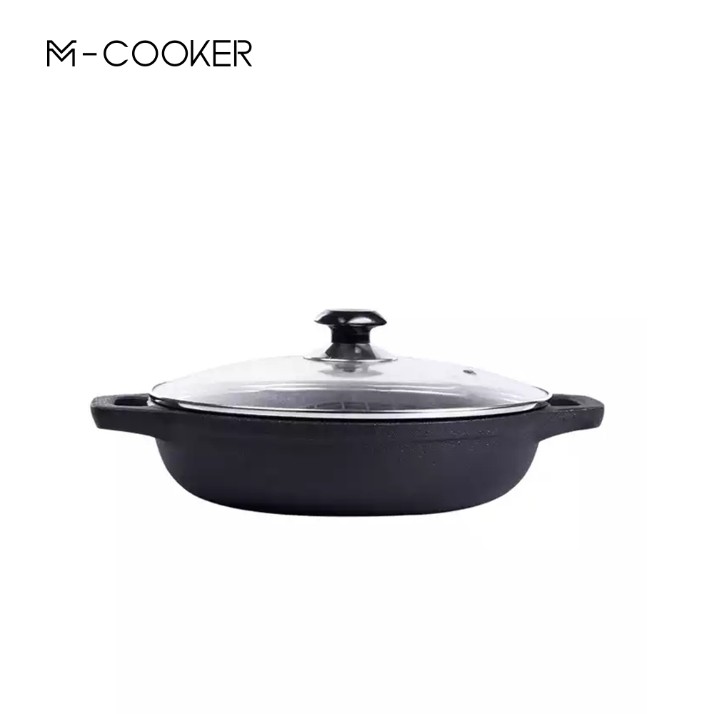 M-cooker cast iron pre-seasoned coating pizza pan with two handles