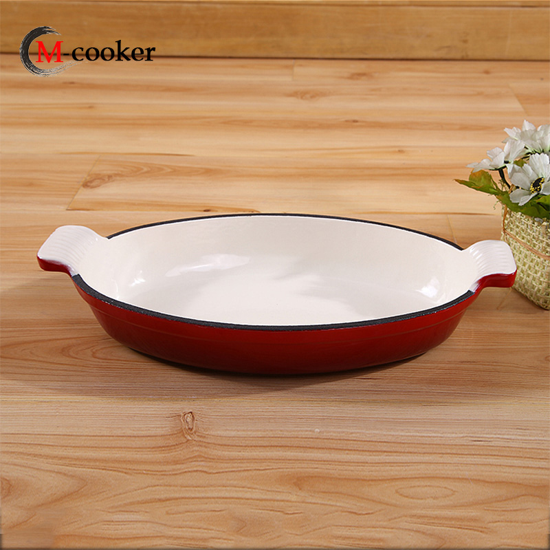 26/29/34 Cast iron oval enamel dish pan with two handles