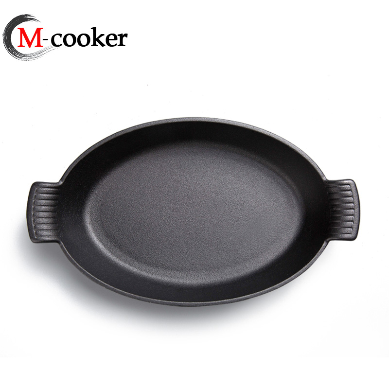 Cast iron pre-seasoned oval dish pan