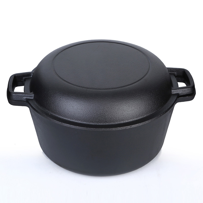 2-in-1 preseasoned cast iron dutch oven combo cooker