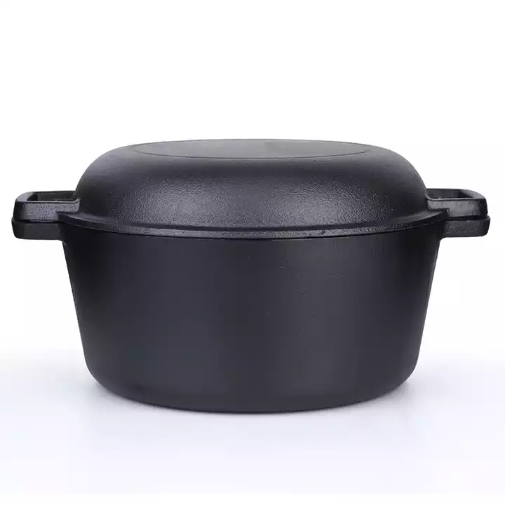 2-in-1 preseasoned cast iron dutch oven combo cooker