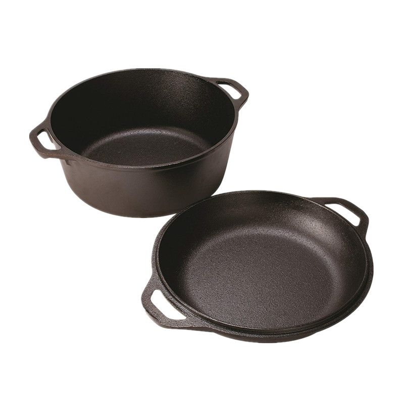 2-in-1 preseasoned cast iron dutch oven combo cooker