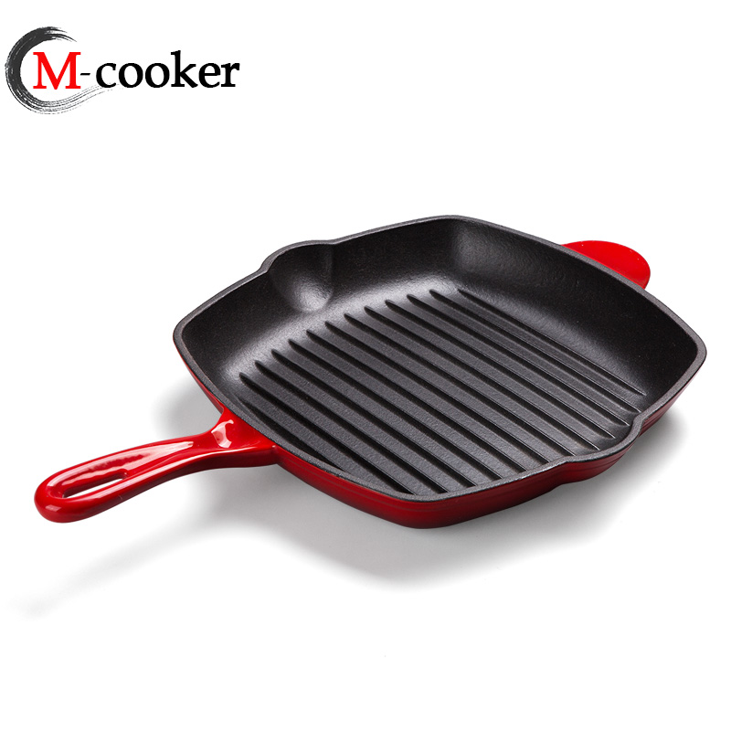 28cm cast iron enamel grill pan