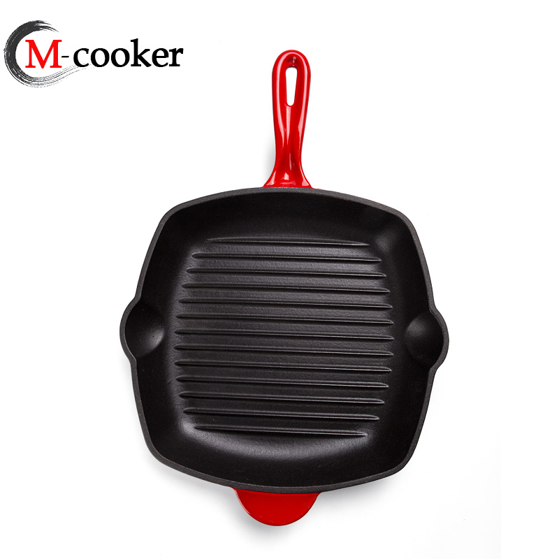 28cm cast iron enamel grill pan