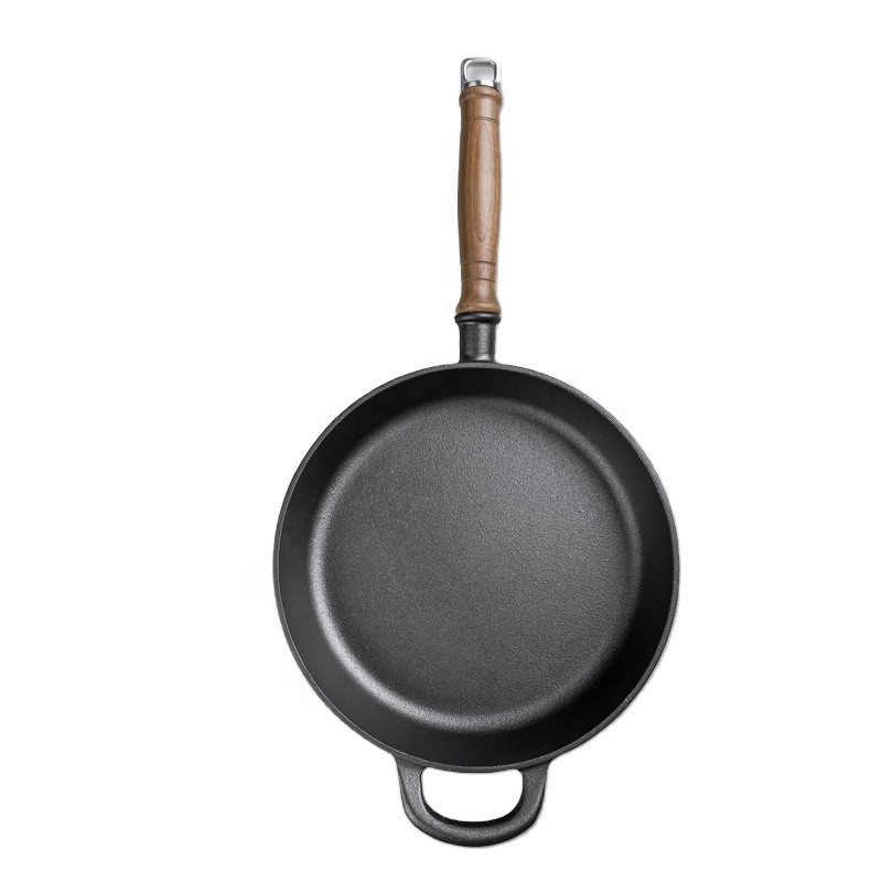 Cast iron fry pan with wooden handle