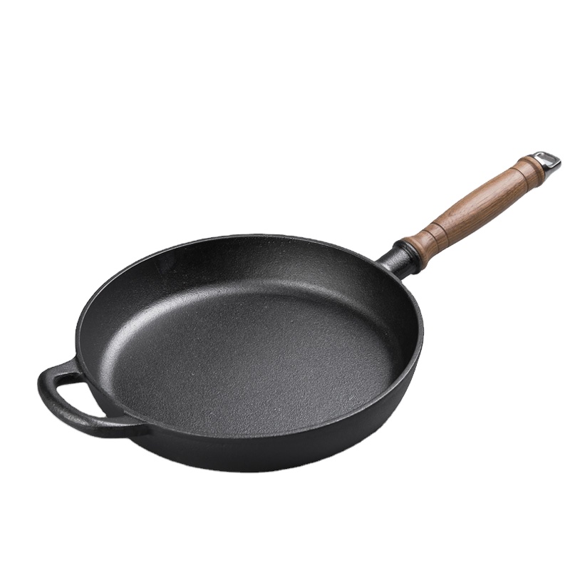 Cast iron fry pan with wooden handle