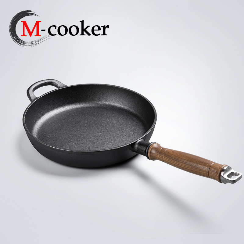 Cast iron fry pan with wooden handle