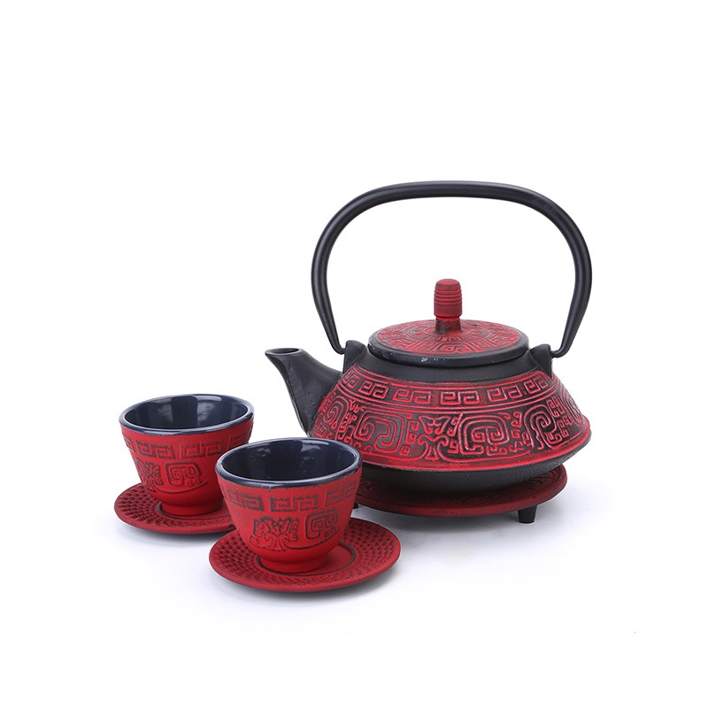 Enameled inner coating cast iron teapot with cup